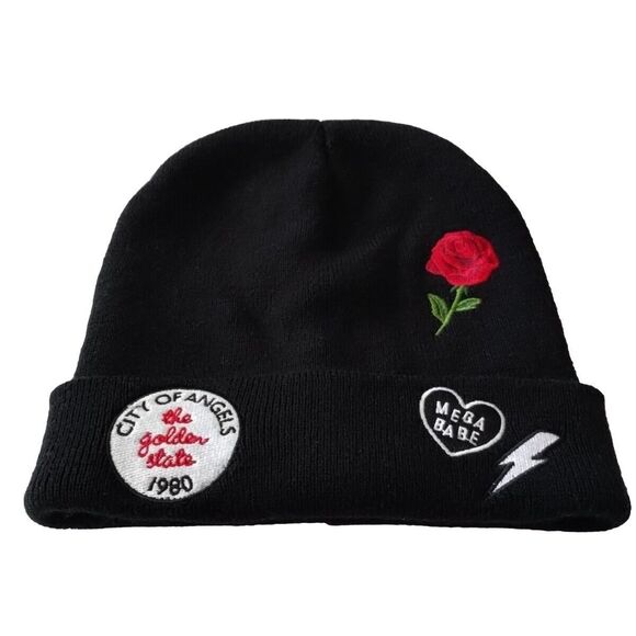 Unisex Black Beanie Skater Hat City of Angels Golden State Rose Lightning Bolt - Picture 1 of 9